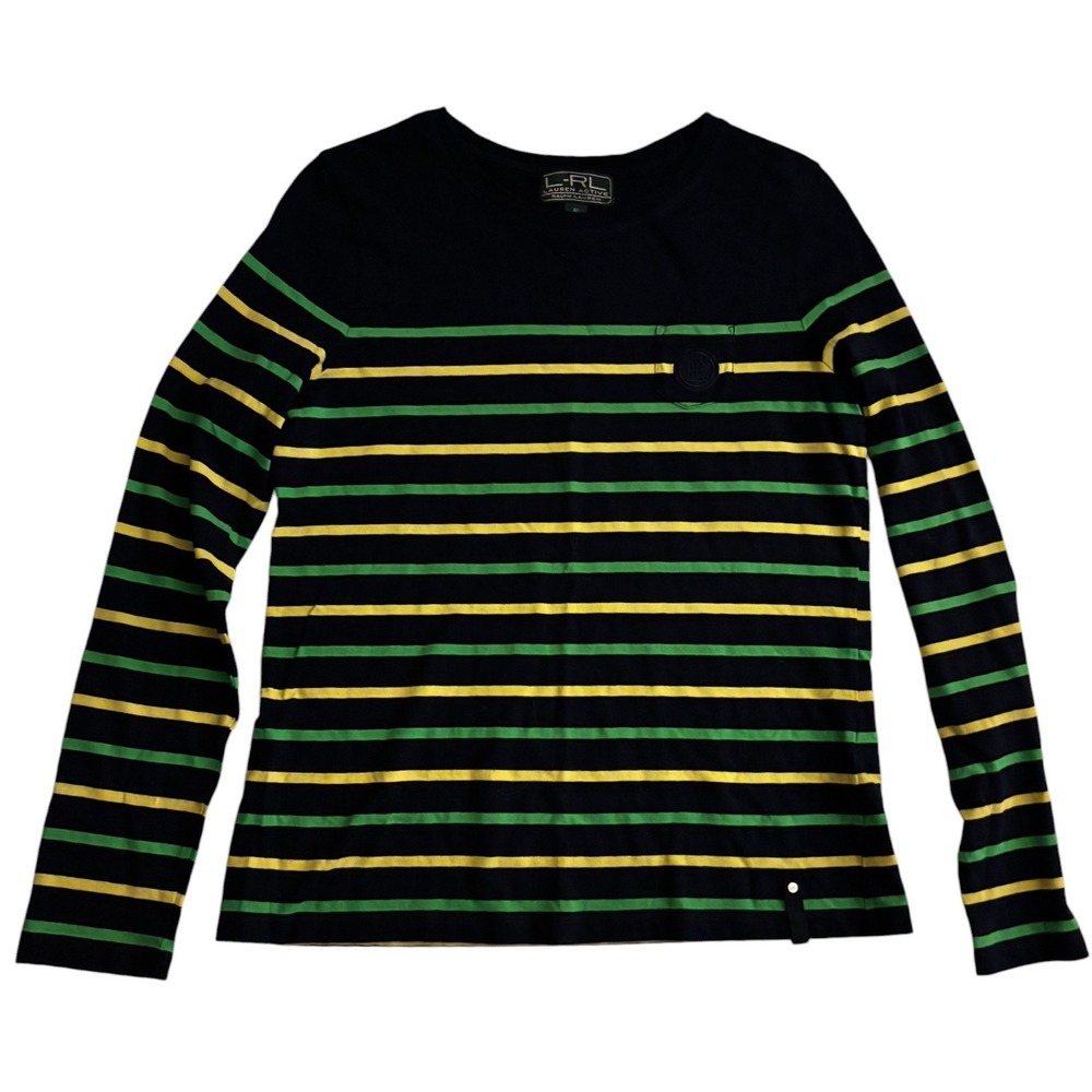 Lauren Active Ralph Lauren Striped Long Sleeve Top Preppy Coastal Medium